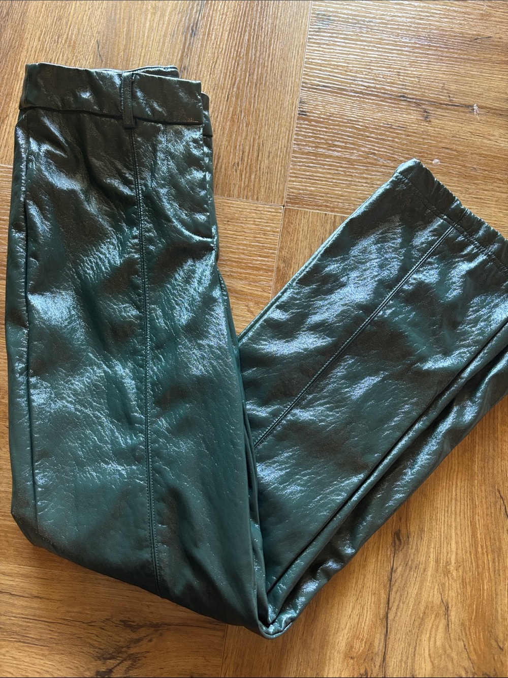 7 For All Mankind Shiny Dark Green Faux Leather Pants
